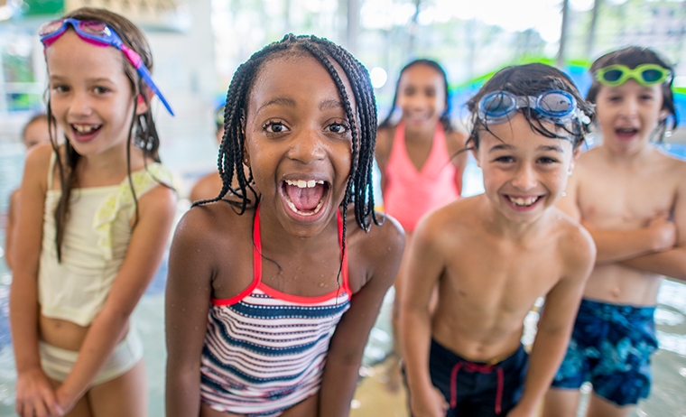 happy children at a pool