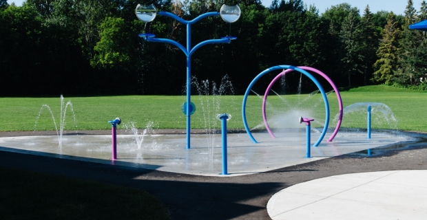 A splash pad spraying water