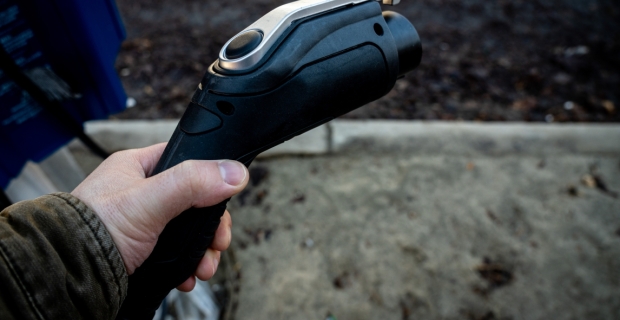 Close-up of an electric vehicle charging device