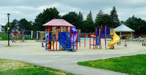 Play structures and sand pit at Greenboro Community Centre