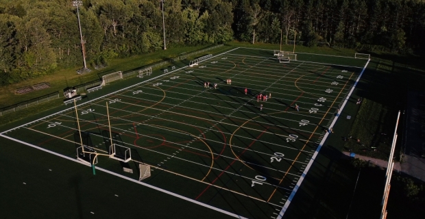 Drone shot of a football field at Nepean Sportsplex