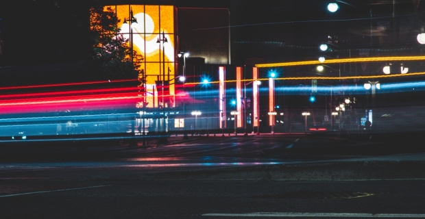 A street a night with blurred lights of traffic