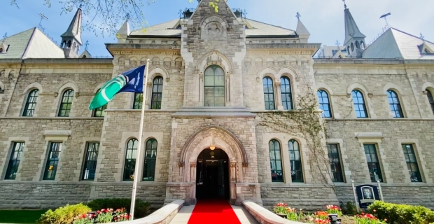 City Hall's Heritage building with a red carpet leading to the entrance