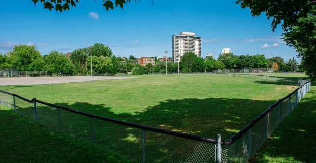 A baseball field at Riverain Park in Vanier